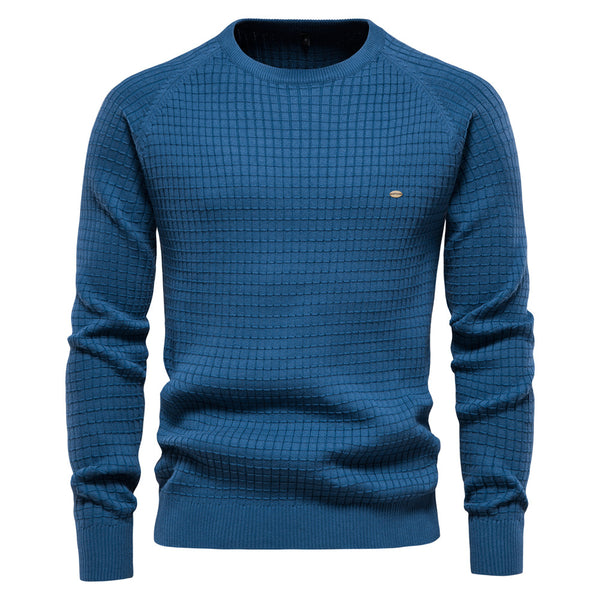 Men's Check Pattern Knit Sweater - Stretch Pullover Top