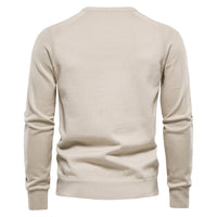 Men's Pure Cotton Crewneck Sweater - Solid Pullover Knit - back view