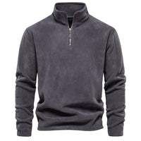Men's Fleece Stand Collar Sweatshirt - Half Zip Pullover Top - styled