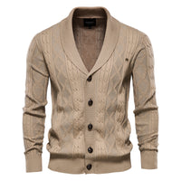 Men's Thick V-Neck Cardigan - Knit Button-Up Sweater Jacket - close up