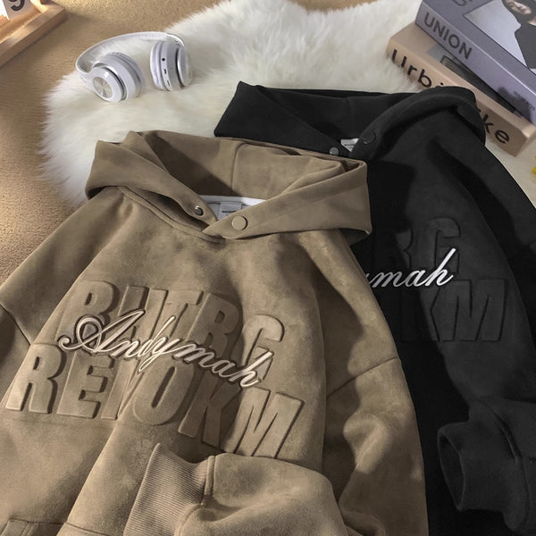 Men's Premium Suede Hoodie - Heavyweight Hooded Jacket - front view