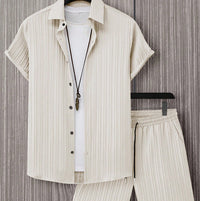 Men's Striped Beach Shirt & Shorts Set — Casual Summer Two-Piece Outfit