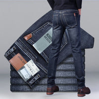 Men's High Waist Stretch Jeans - Loose Fit Casual Denim - side view