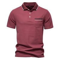 Men's Striped Business Polo - Short Sleeve Knit Collar Top - full body