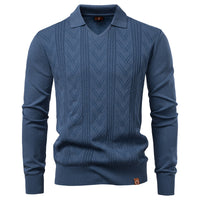 Men's V-Neck Jacquard Sweater - Solid Knit Pullover