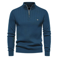 Men's Stand Collar Half Zip Knit Sweater - Solid Pullover - view 12