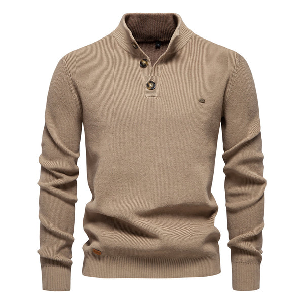 Men's Stand Collar Business Sweater - Solid Knit Pullover - front view