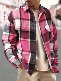 Men's Classic Plaid Flannel Shirt - Vintage Brushed Long Sleeve - full body