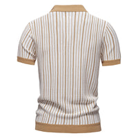 Men's Business Striped Knit Polo - Short Sleeve Smart Casual - front view
