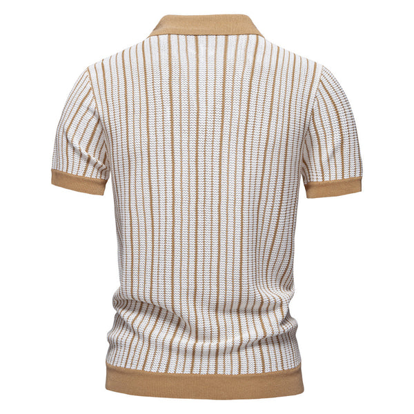 Men's Business Striped Knit Polo - Short Sleeve Smart Casual - front view