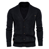 Men's Thick V-Neck Cardigan - Knit Button-Up Sweater Jacket - back view