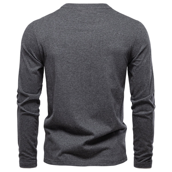 Men's V-Neck Cotton Long Sleeve T-Shirt - Casual Solid Color Tee - front view