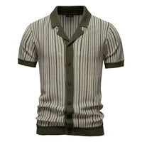 Men's Business Striped Knit Polo - Short Sleeve Smart Casual - close up