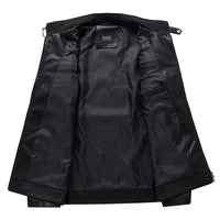 Men's PU Leather Biker Jacket - Stand Collar Motorcycle Coat - detail