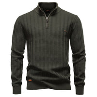 Men's Striped Half Zip Sweater - Stand Collar Business Knit - styled