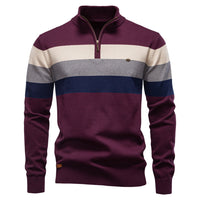 Men's Striped Half Zip Pullover - Knit Sweater Top - full body