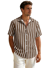 Men's Striped Short Sleeve Shirt - Plus Size Casual Button Down - styled