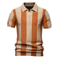 Men's Striped Knit Polo - Short Sleeve Collared Summer Top - fabric detail