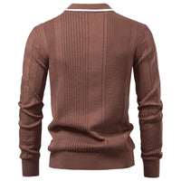 Men's Polo Collar Half Zip Sweater - Premium Knit Pullover - back view