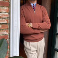 Men's Stand Collar Zip Knit Sweater - Slim Fit Pullover - fabric detail