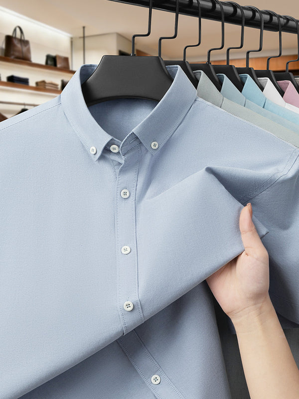 Men's Oxford Cotton Short Sleeve Shirt - Casual Button Down - front view