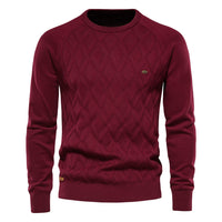 Men's Pure Cotton Crewneck Sweater - Solid Pullover Knit - model wearing