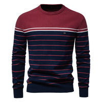 Men's Color Block Striped Sweater - Crewneck Long Sleeve - close up
