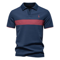 Men's Deer Logo V-Neck Polo - Embroidered Short Sleeve Top - styled