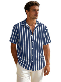 Men's Striped Short Sleeve Shirt - Plus Size Casual Button Down - front view