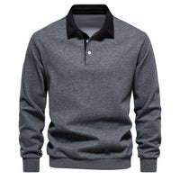 Men's Polo Collar Sweatshirt - Long Sleeve Casual Pullover - styled