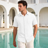 Men's Breathable Linen-Feel Polo Shirt — Relaxed Fit Short Sleeve Top