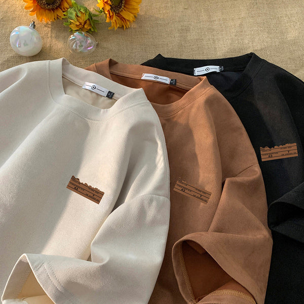 Men's Suede Heavyweight Crewneck Tee - Vintage Summer Top - front view
