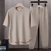 Men's Minimal T-Shirt & Pants Set — Solid Color Summer Two-Piece Outfit