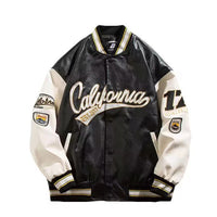 Men's PU Leather Varsity Jacket - Cotton Padded Baseball Coat - back view