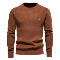 Men's Check Pattern Knit Sweater - Stretch Pullover Top - model wearing