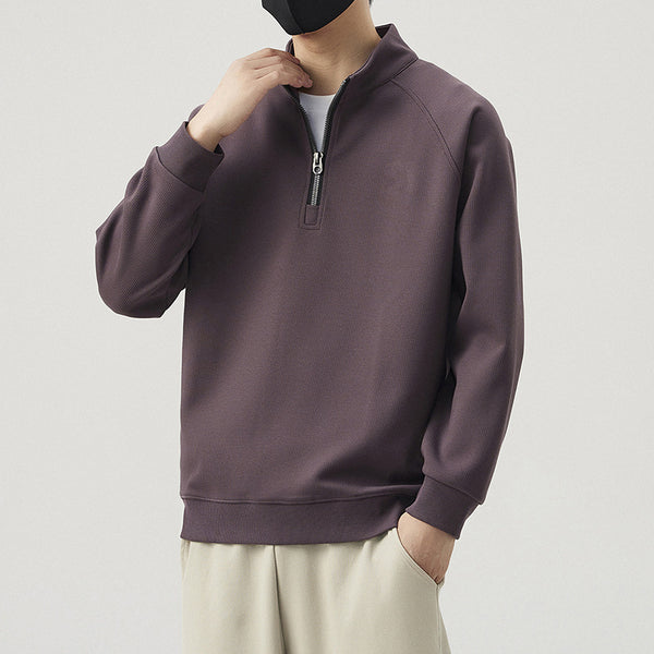 Men's Half Zip Pullover Sweatshirt - Stand Collar Casual Top - front view