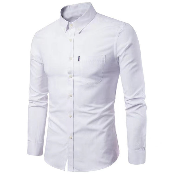 Men's Oxford Cotton Dress Shirt - Non-Iron Slim Fit Long Sleeve - front view