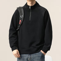 Men's Ribbed Stand Collar Half Zip Top - Raglan Sleeve Sweatshirt - side view