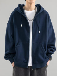 Men's Casual Zip Cardigan Jacket - Plus Size Solid Color - side view