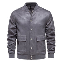 Men's Suede Stand Collar Bomber Jacket - Casual Baseball Coat - styled