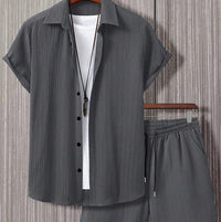 Men's Striped Beach Shirt & Shorts Set — Casual Summer Two-Piece Outfit