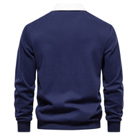 Men's Polo Collar Sweatshirt - Long Sleeve Casual Pullover - side view