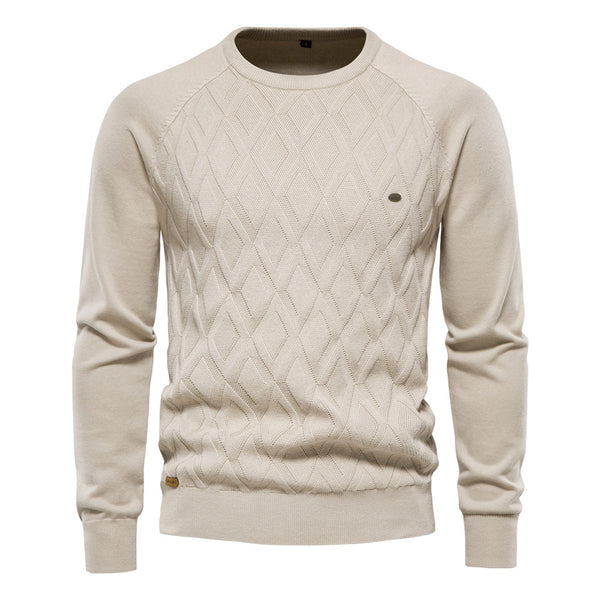 Men's Pure Cotton Crewneck Sweater - Solid Pullover Knit