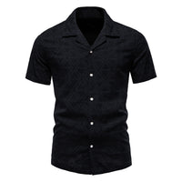 Men's Jacquard Check Short Sleeve Shirt - Casual Button Down - styled