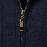 Men's Stand Collar Half Zip Knit Sweater - Solid Pullover - detail