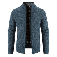 Men's Velvet-Lined Zip Cardigan - Stand Collar Knit Jacket - side view