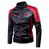 Men's PU Leather Biker Jacket - Stand Collar Motorcycle Coat - back view