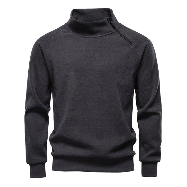 Men's Fleece-Lined Zip Jacket - Stand Collar Sweatshirt - front view