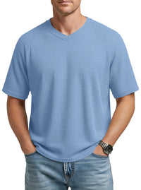 Men's Waffle Knit V-Neck T-Shirt — Raglan Sleeve Casual Summer Tee