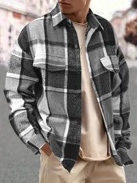 Men's Classic Plaid Flannel Shirt - Vintage Brushed Long Sleeve - model wearing